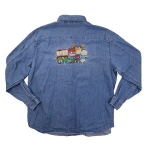 Rug Rats Vintage 90s Long Sleeve Embroidered Denim Button Up Shirt Men's XL
